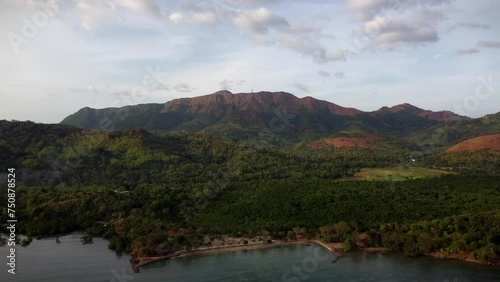 Aerial 4k view cinematic over Marcilla beach Coron, The Philippines. Beautiful scenic tropical beaches, mangroves, and turquoise waters photo