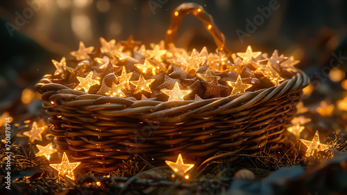 A fabulous basket with shining golden stars 