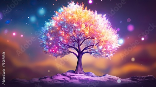 Colorful Tree Painting on Hilltop
