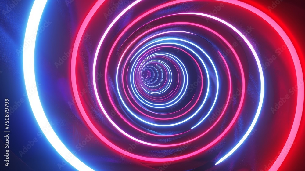 A vibrant spiral tunnel of red and blue neon lights, symbolizing futuristic technology, innovation, and the digital world. Ideal for concepts related to cyberspace and virtual reality, A vibrant spiral tunnel of red and blue neon lights, symbolizing futuristic technology, innovation, and the digital world. Ideal for concepts related to cyberspace and virtual reality,