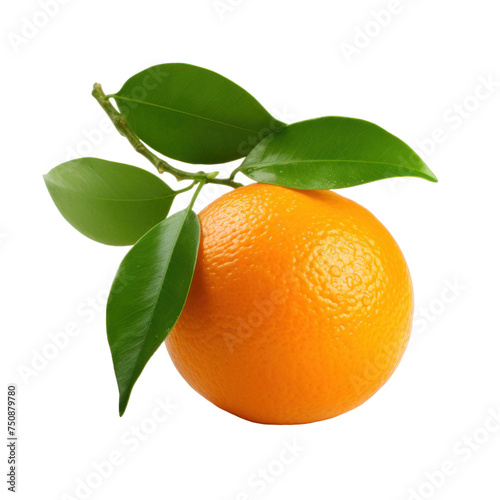 Fresh orange with leaves isolated on transparent background