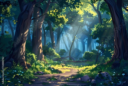 Fantasy Wild Forest with Sunlight cartoon background