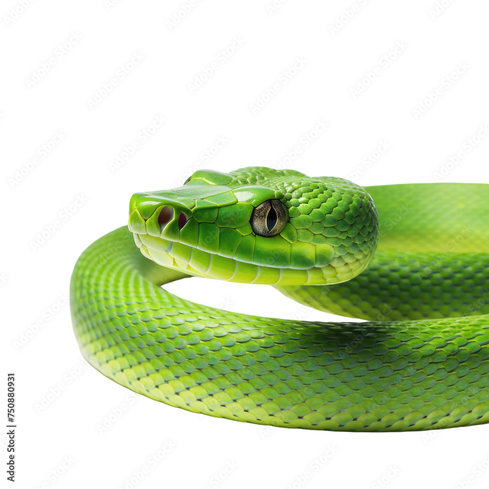 Obraz premium Green snake Isolated on transparent background