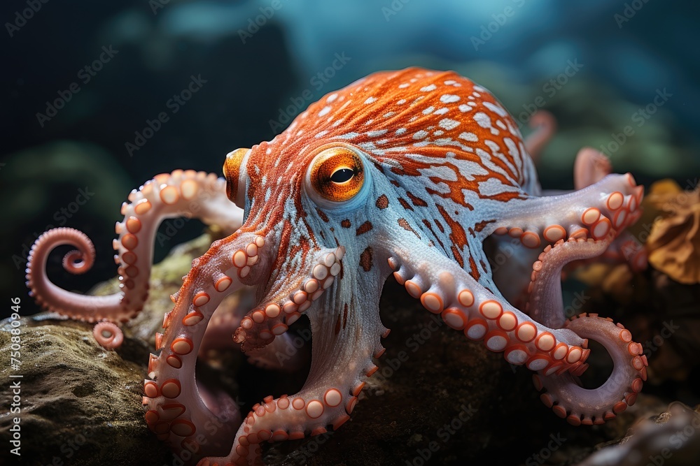 Graceful octopus in coral reefs., generative IA Graceful octopus in coral reefs., generative IA