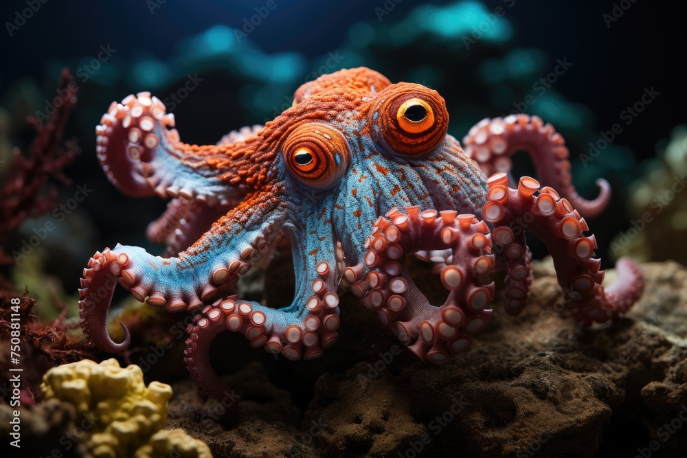 Marine octopus in color and shape show., generative IA Marine octopus in color and shape show., generative IA