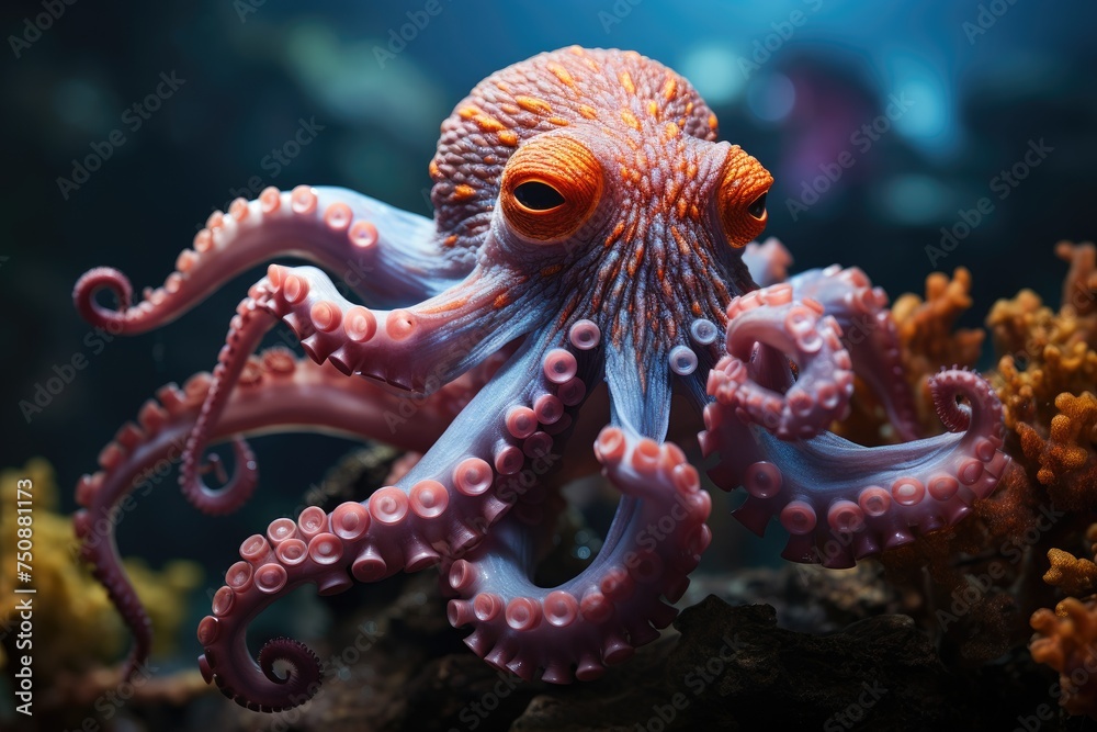 Marine octopus in color and shape show., generative IA Marine octopus in color and shape show., generative IA