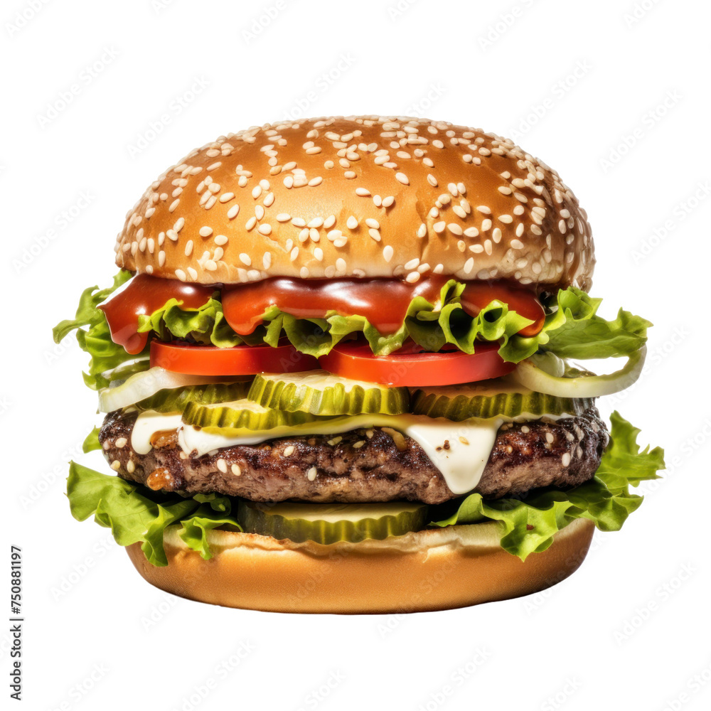 Grilled burger isolated on transparent background Grilled burger isolated on transparent background