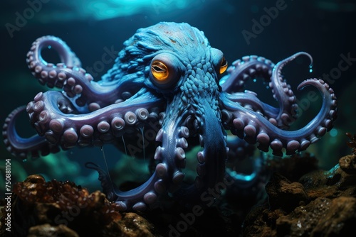 Night octopus emerging from the ocean depths., generative IA