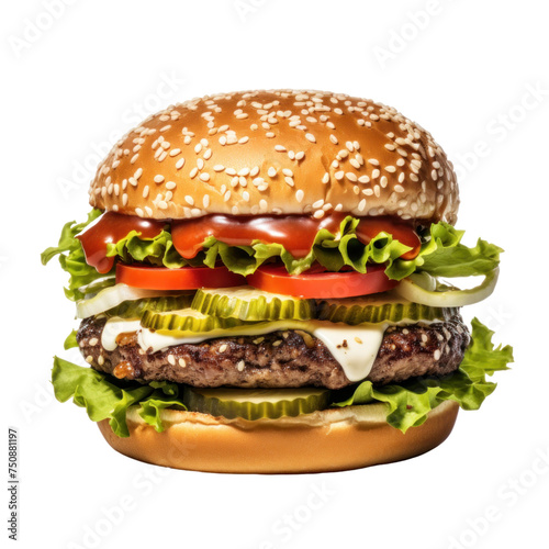 Grilled burger isolated on transparent background