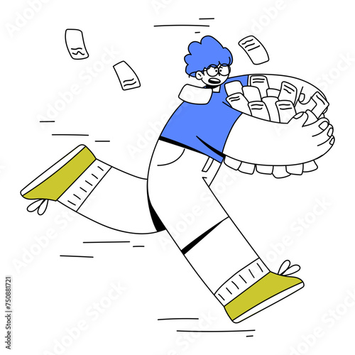 Man Running With Lot Of Cheque