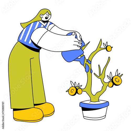 Woman Watering Tree With Crypto Coins