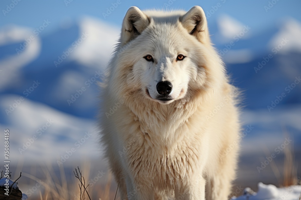 Arctic Wolf sniffing prey in the cold landscape., generative IA Arctic Wolf sniffing prey in the cold landscape., generative IA