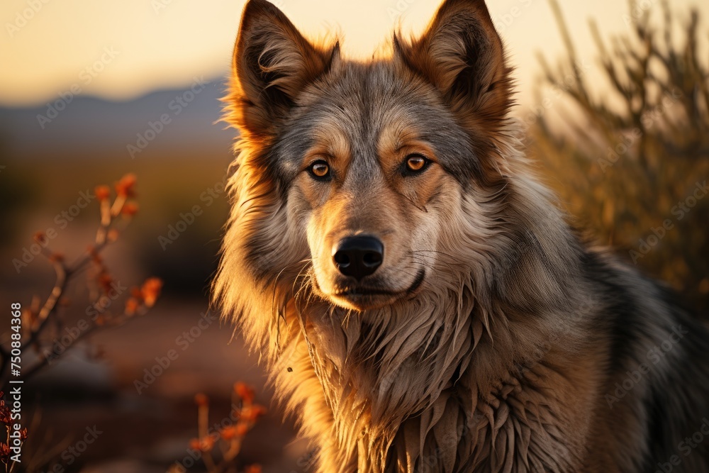 Mexican wolf in danger under the west sun., generative IA