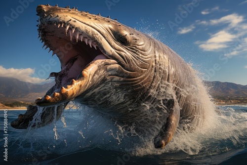 Majestic jubart whale jumps into aquatic show., generative IA © JONATAS