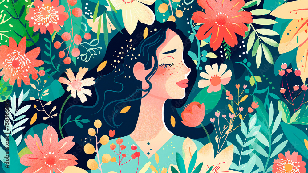 girl with floral print and flowers girl with floral print and flowers