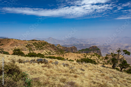 Beautiful Semien or Simien Mountains National Park landscape in Northern Ethiopia near Lalibela and Gondar. Africa wilderness.