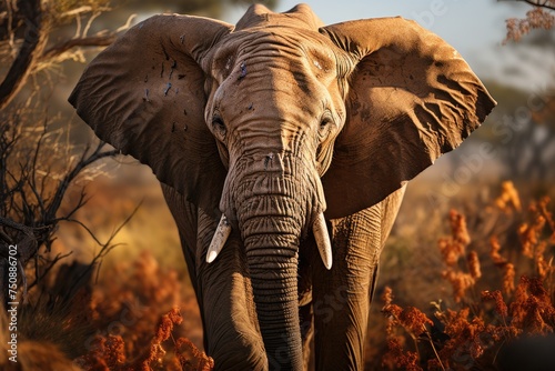 African elephants communicating in the savannah., generative IA