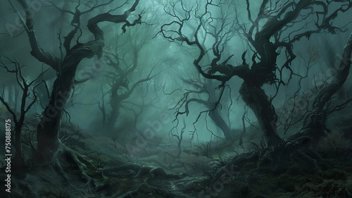 Fantasy horror forrest illustration background © Piyaporn