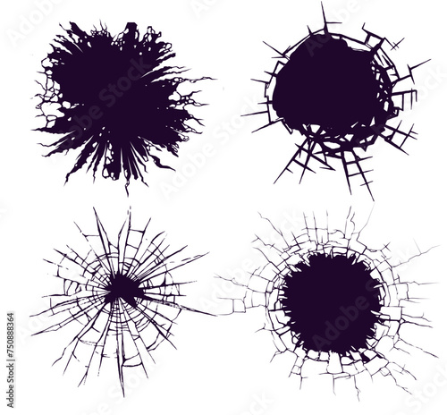 A set of punched holes in the walls with many cracks