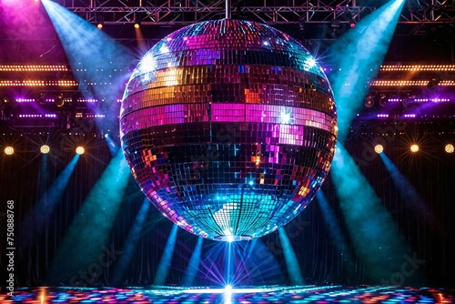 A disco ball with lights shining on it