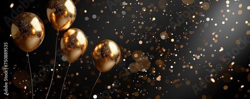 Golden Balloons Sparkle in Dark Ambiance