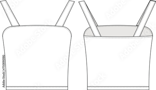 sleeveless shoulder straps strappy square neck blouse top template technical drawing flat sketch cad mockup fashion woman design style model
