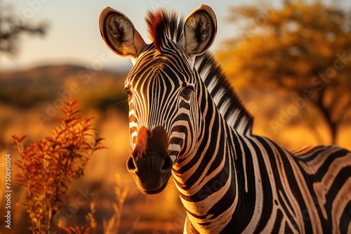 Zebra warns in the sunset at sunset.  generative IA