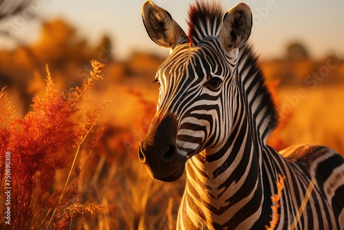 Zebra warns in the sunset at sunset., generative IA © JONATAS