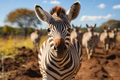 Zebra baby has fun with her pack.  generative IA