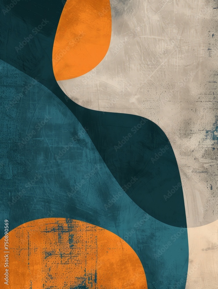 This abstract painting showcases vibrant orange and blue colors blending together in a dynamic composition, creating a visually striking contrast. This abstract painting showcases vibrant orange and blue colors blending together in a dynamic composition, creating a visually striking contrast.