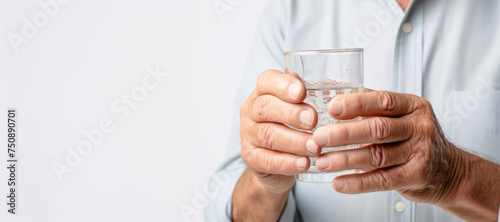 Hydration for health: Senior person holding a glass of water, staying healthy