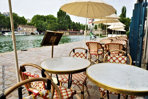 brasserie terrace on the Ourcq Canal embankments  photo