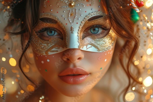 A beautiful woman in a mysterious Venetian mask