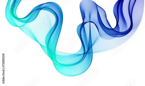 Wavy transparent blue wave on white background, design element