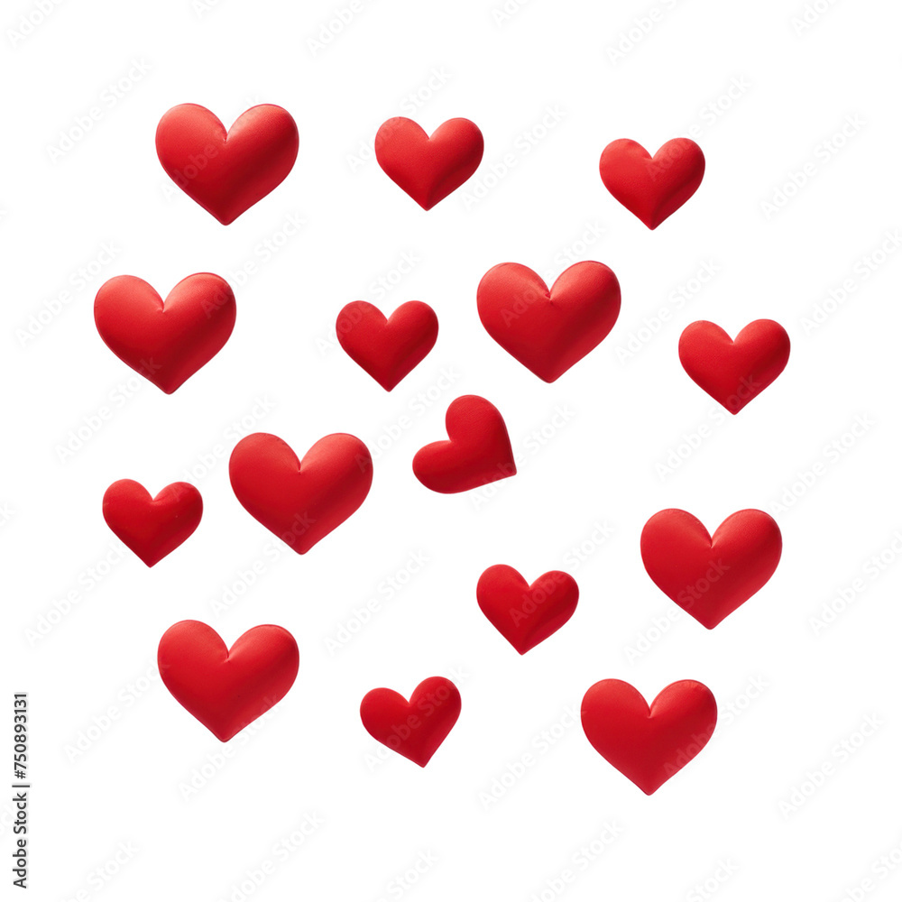 Set of red hearts isolated on transparent background