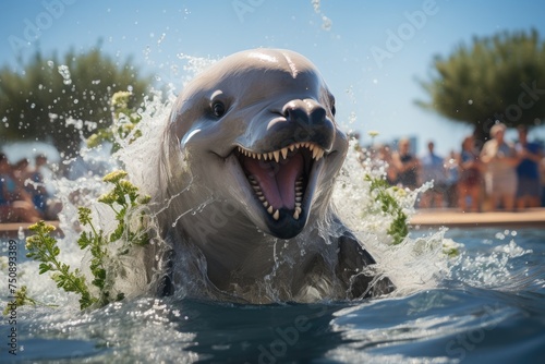 Aquatic show dolphins, whales and giant pools., generative IA © JONATAS