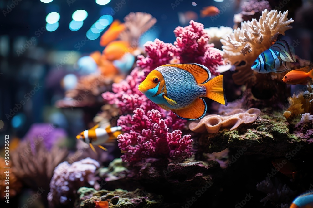 Fototapeta premium Open aquarium, vibrant marine life., generative IA