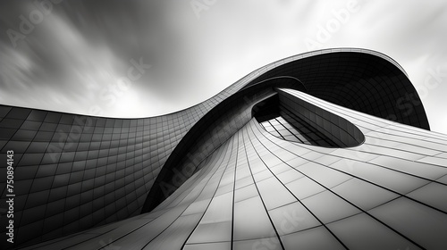 Fluid Architecture and Sky in Striking Monochrome Contrast - Generative AI