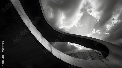 Monochrome Elegance of Curved Architectural Design Under Cloudy Skies - Generative AI