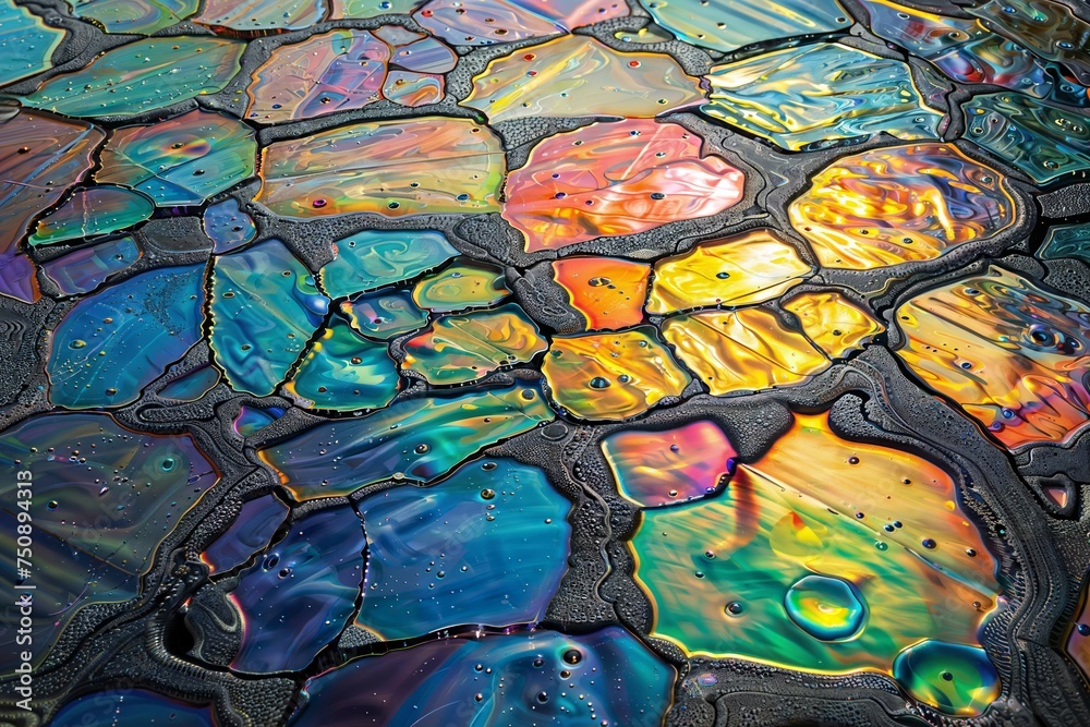 Iridescent Liquid Art: A close-up of a colorful liquid with an iridescent and mesmerizing surface.