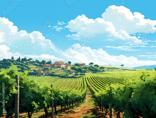 Vineyard at sunny day  green vines and ripe grapes