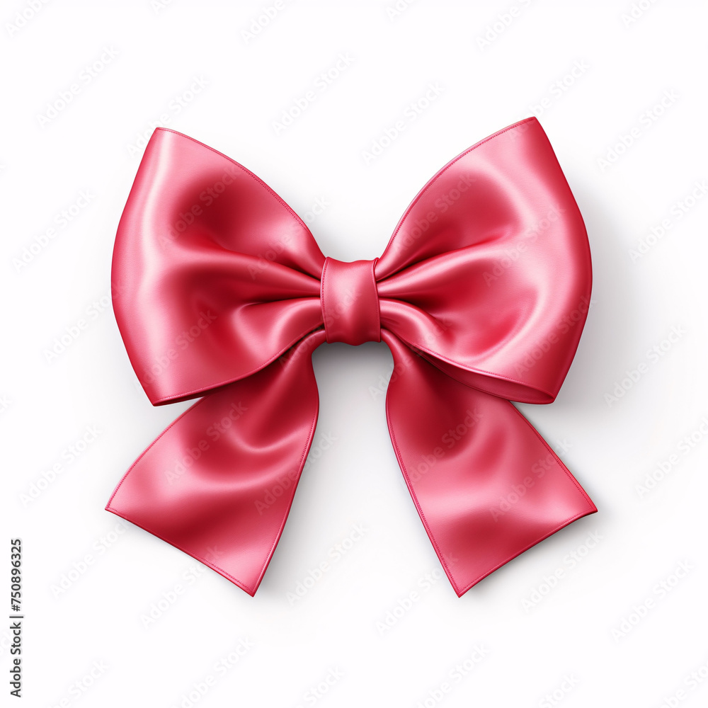 red satin silk ribbon tied bow isolated on white background