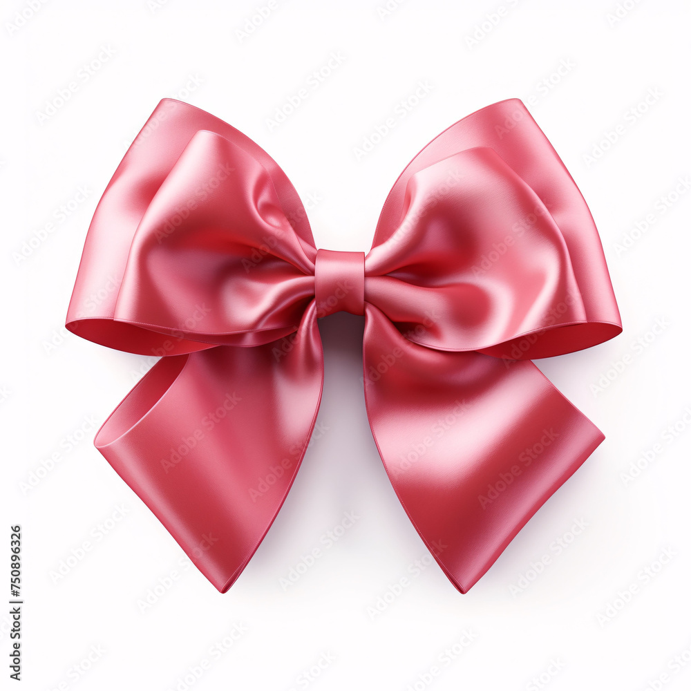 red satin silk ribbon tied bow isolated on white background