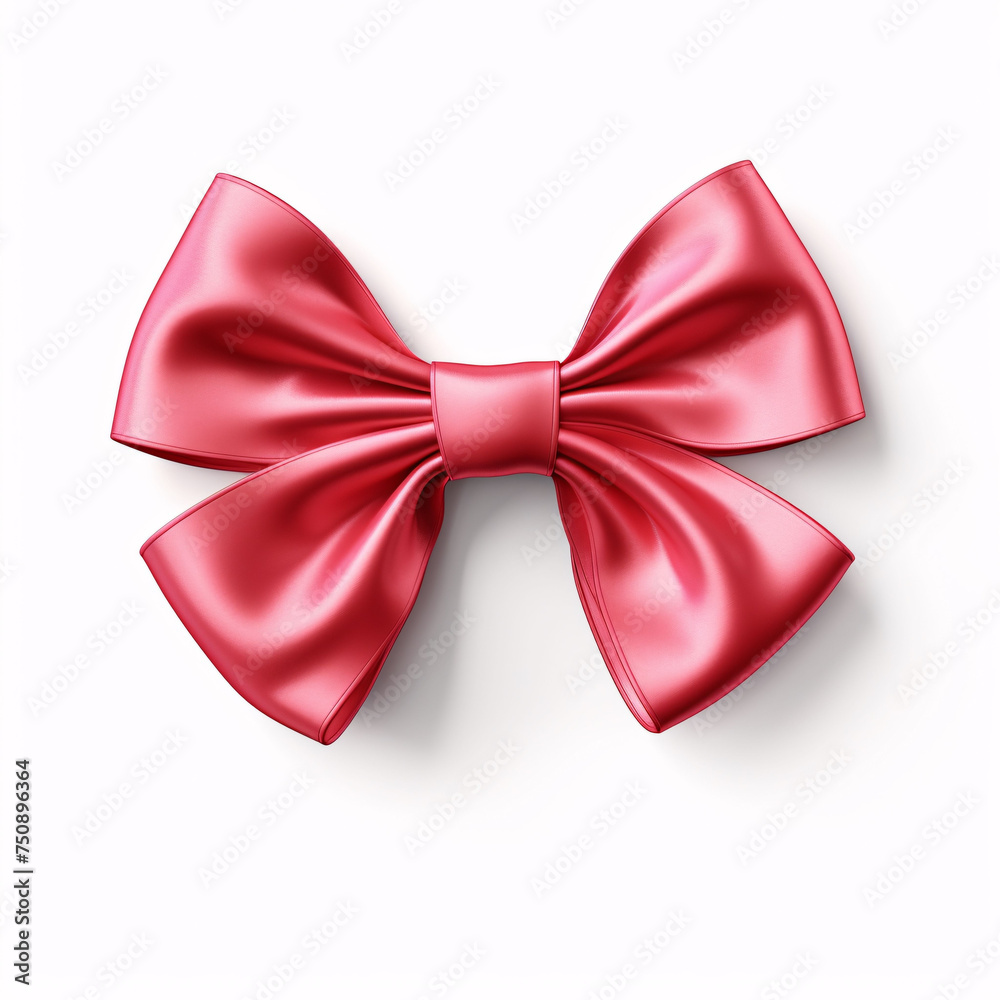 red satin silk ribbon tied bow isolated on white background