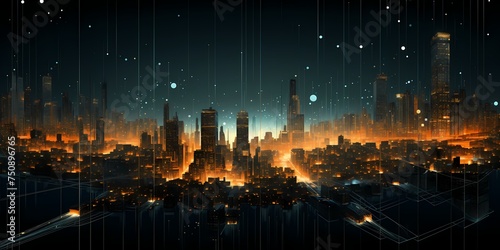 An intricate network of pulsating lines  reminiscent of a futuristic city skyline.