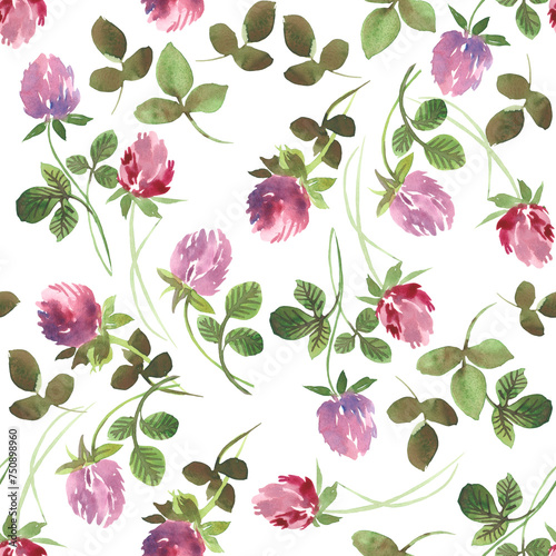 Wallpaper Mural background pattern seamless card with  clover flowers stems leaves, watercolor on paper, st patrick Torontodigital.ca