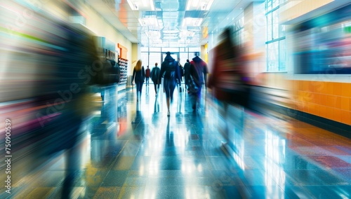 blurry image walking down hallways in school Generative Ai