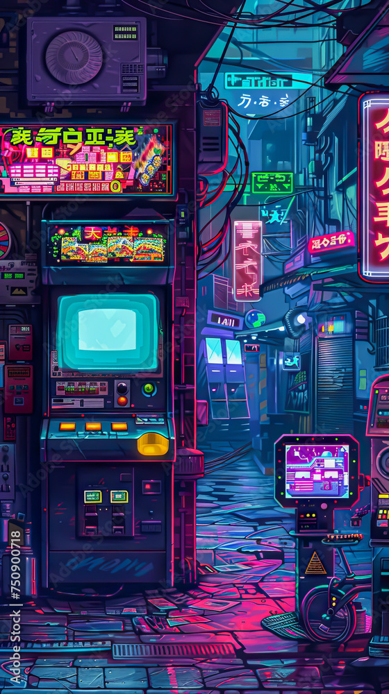 Cyberpunk Arcade Transform your mobile screen into a cyberpunk arcade haven, celebrating the neo-gamer spirit with vibrant colors and futuristic pixel aesthetics. Cyberpunk Arcade Transform your mobile screen into a cyberpunk arcade haven, celebrating the neo-gamer spirit with vibrant colors and futuristic pixel aesthetics.