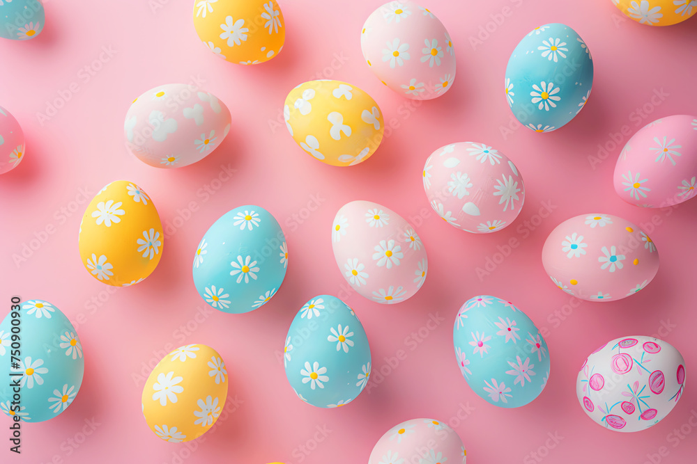 easter eggs on pink background, AI generated