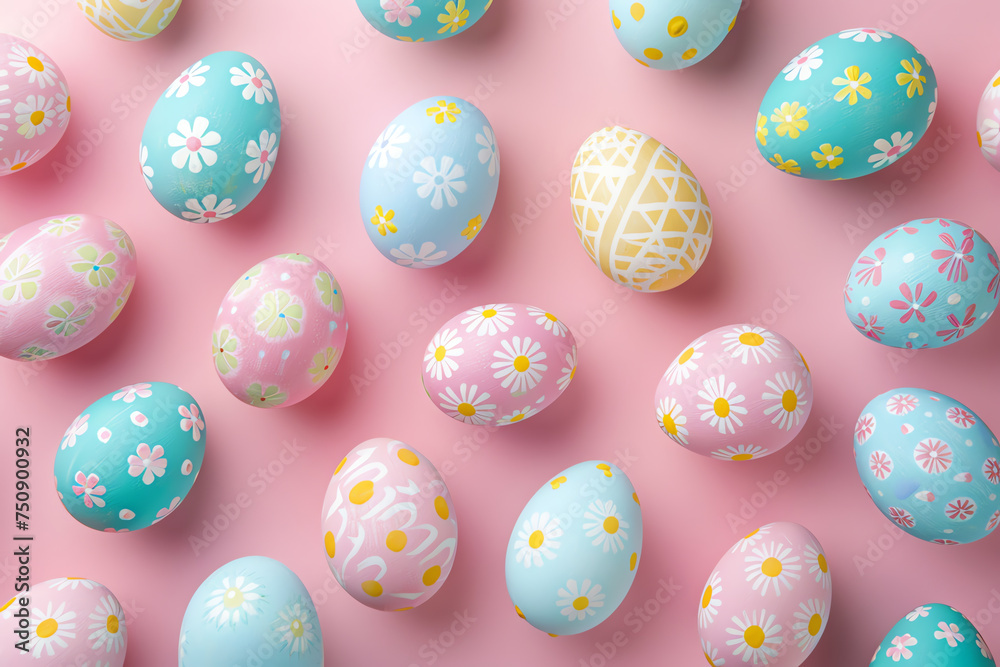 easter eggs on pink, AI generated